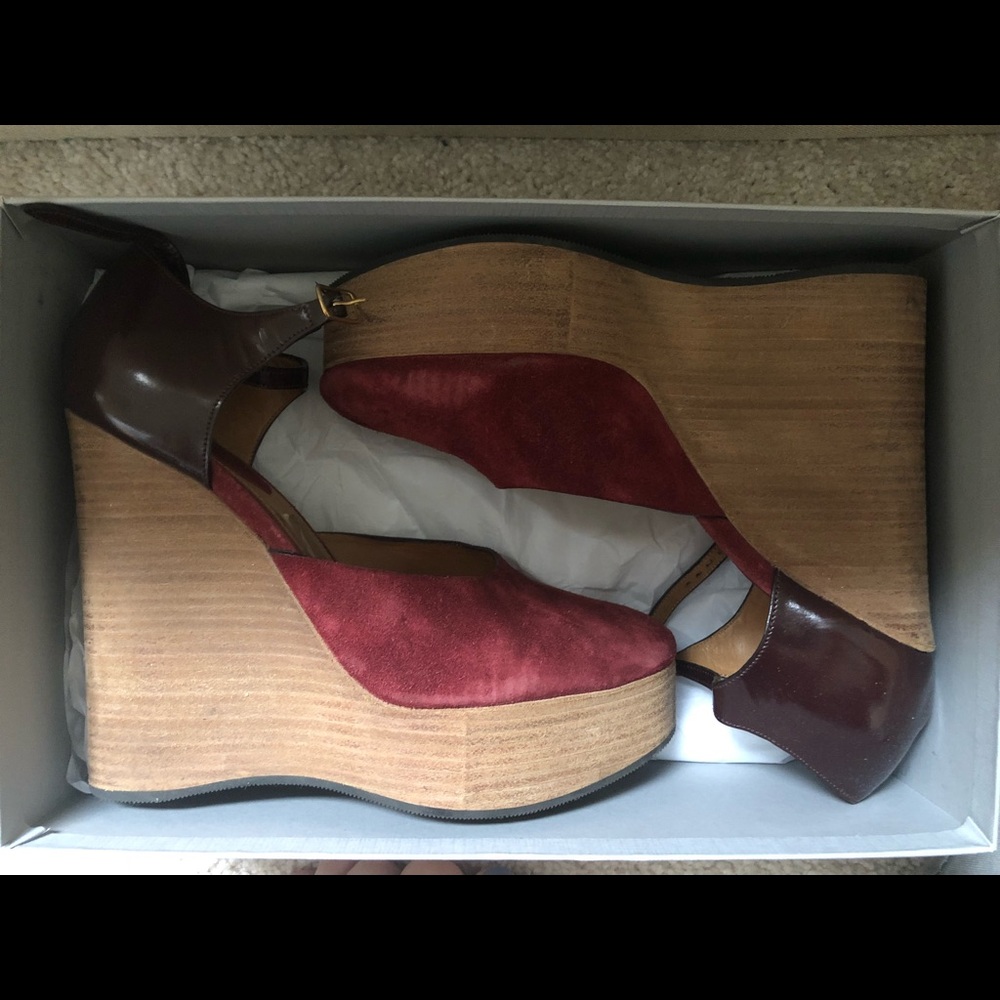 Chloé burgundy suede wedges, ankle strap 36